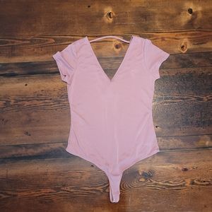 Anthropologie Little Black Bodysuit Short Sleeve V Neck Rose size Medium NWT